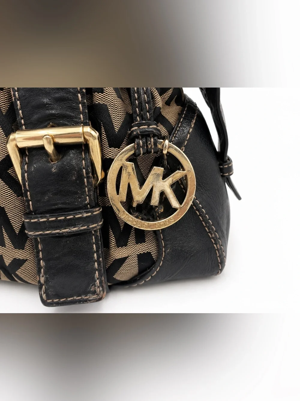 Michael Kors Grayson Signature Logo Jacquard Satchel 🖤 Leather Gold Hardware